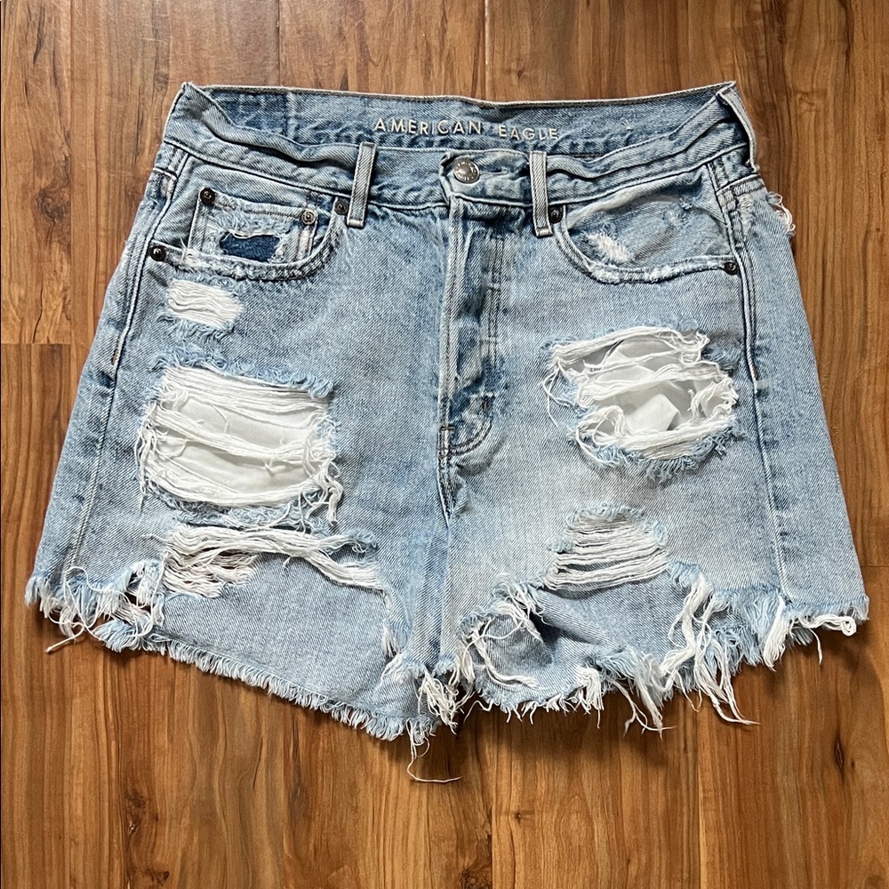 American Eagle Outfitters Light Wash Distressed Denim Shorts